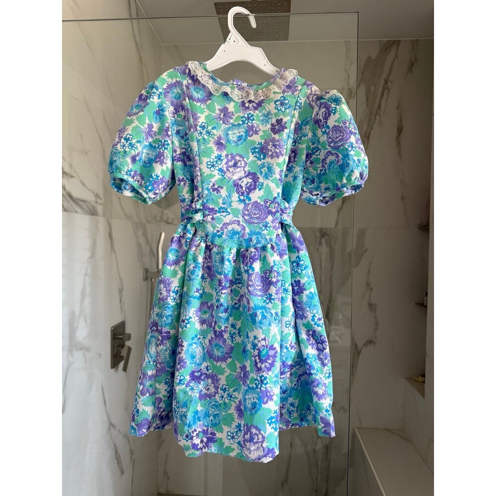 Vintage Floral Puff Sleeves Dress, Size 6 yrs